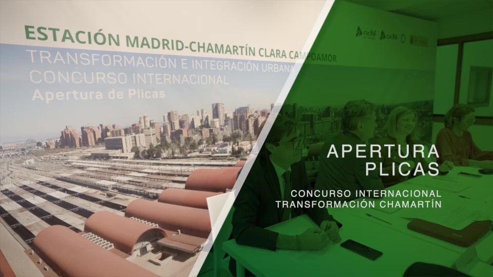 Apertura de plicas del concurso internacional Transformación Chamartín. Declaraciones de la presidenta de Adif y Adif AV, Maria Luisa Domínguez; Montserrat Rallo, DG Planificación, Estrategia y Proyectos;  y Jesús Campo, DG de Negocios y Operaciones Comerciales; 