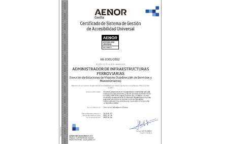 Certificado de Aenor a Adif Acerca.