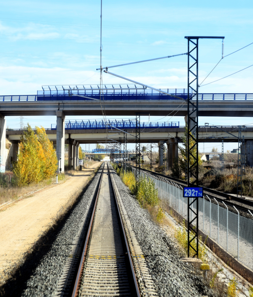 LAV Venta de Baños - Burgos - Vitoria. Pasos elevados con protección en cruce con Autovia Camino de Santiago. Octubre de 2020.