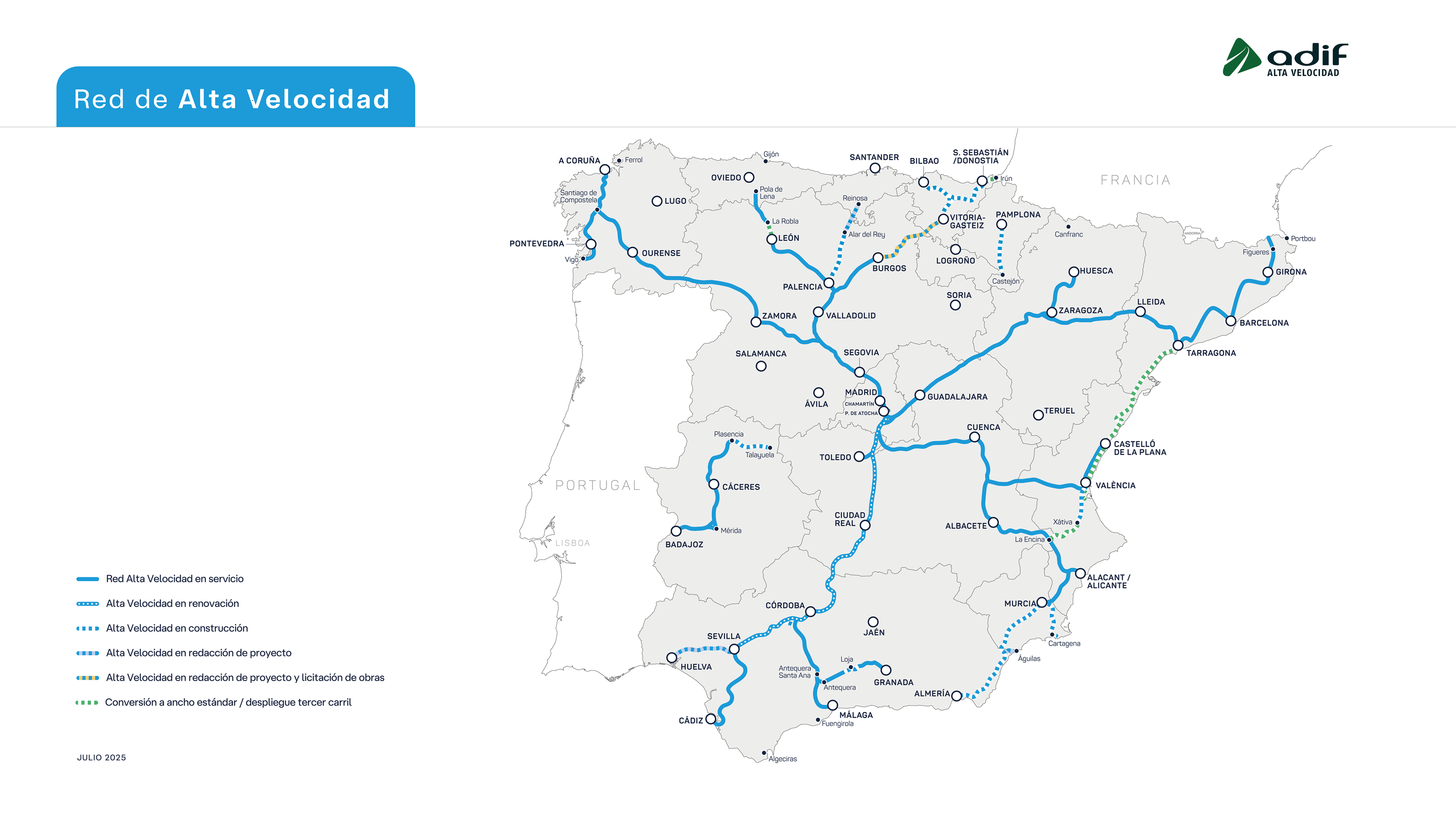 Mapa general con las líneas de alta velocidad.